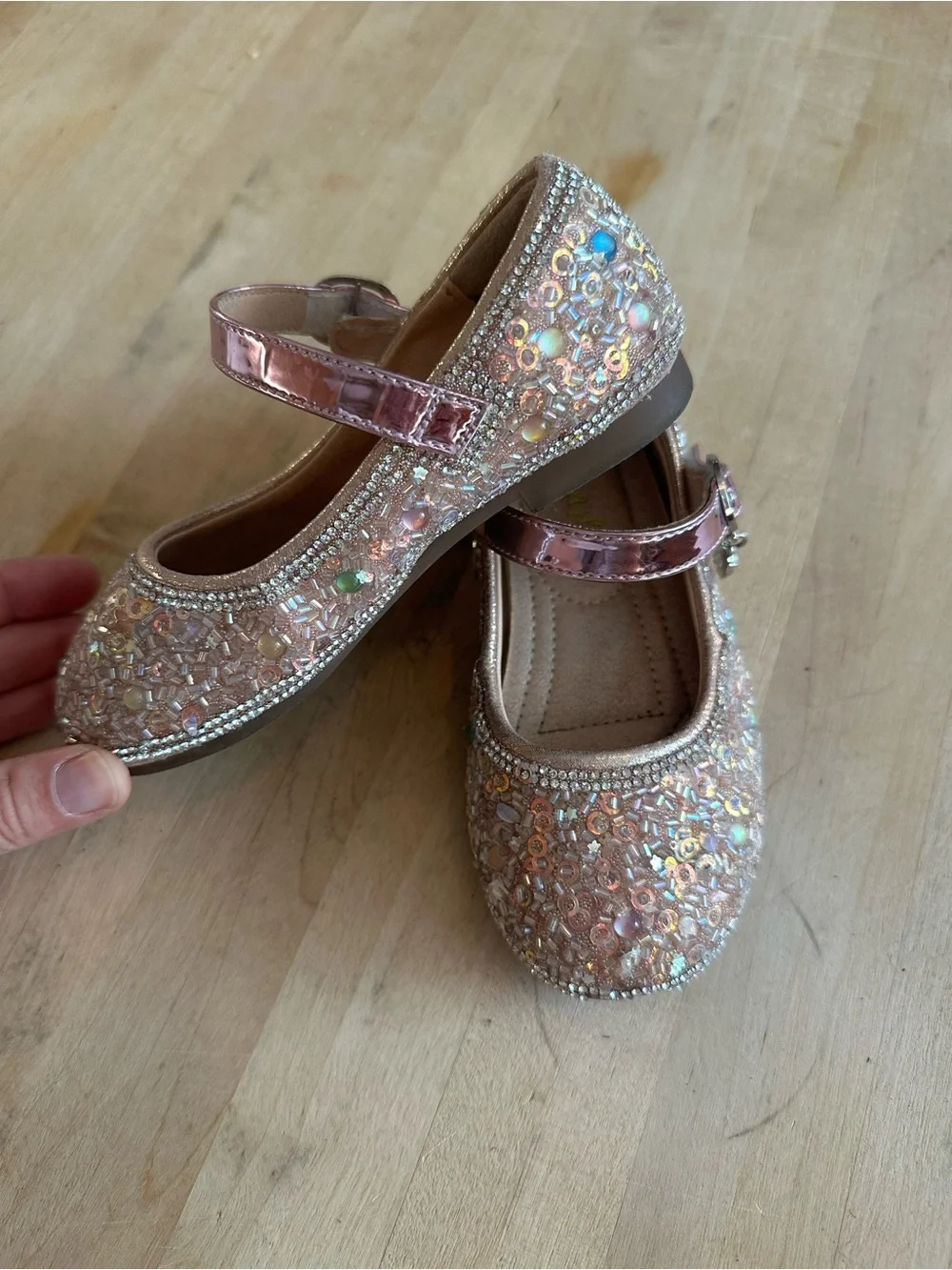 Girls Sparkle Sequin Mary Jane Shoes in Rose Gold size 26